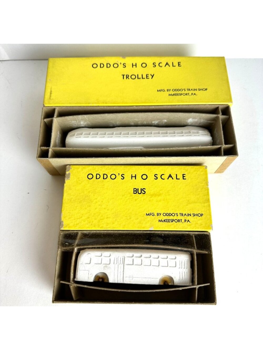 Oddos HO Scale Trolley & Bus Models Unpainted Original Boxes McKeesport PA